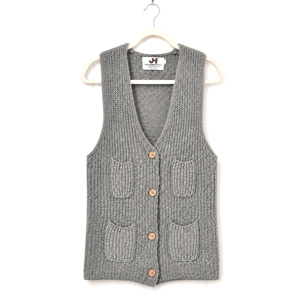 VTG 70s 80s JH Collectibles Gray Lambswool Blend Sweater Vest Button Pocket S